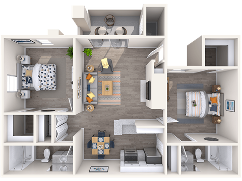 Floor plan for 2 beds, 2 baths, 976 sqft